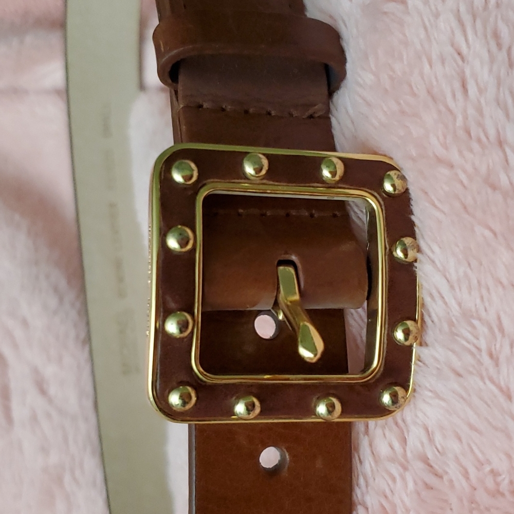 Michael Kors genuine leather belt brown gold buckle S